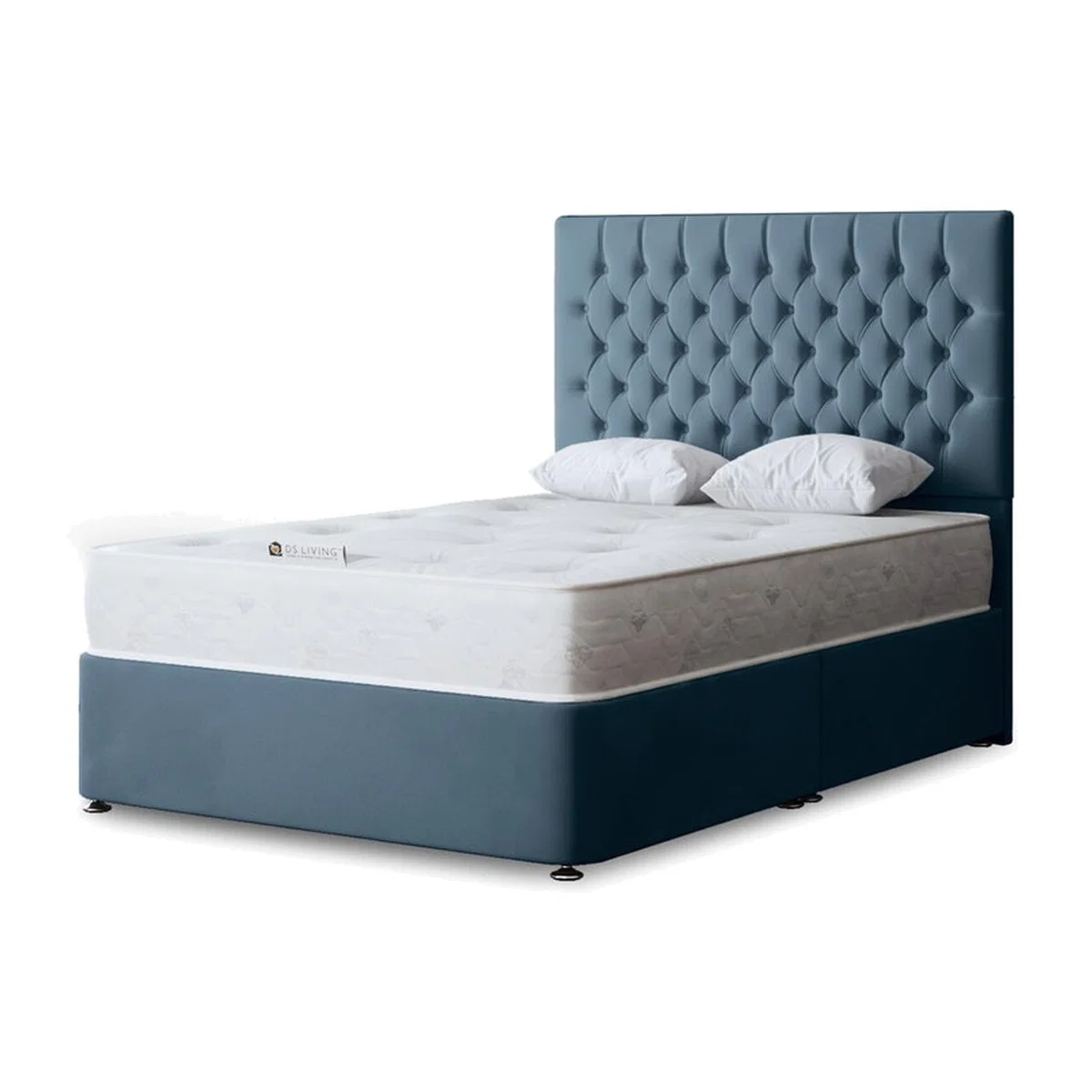 Seraphine Chesterfield Divan Bed with Headboard - Metallic blue / Double