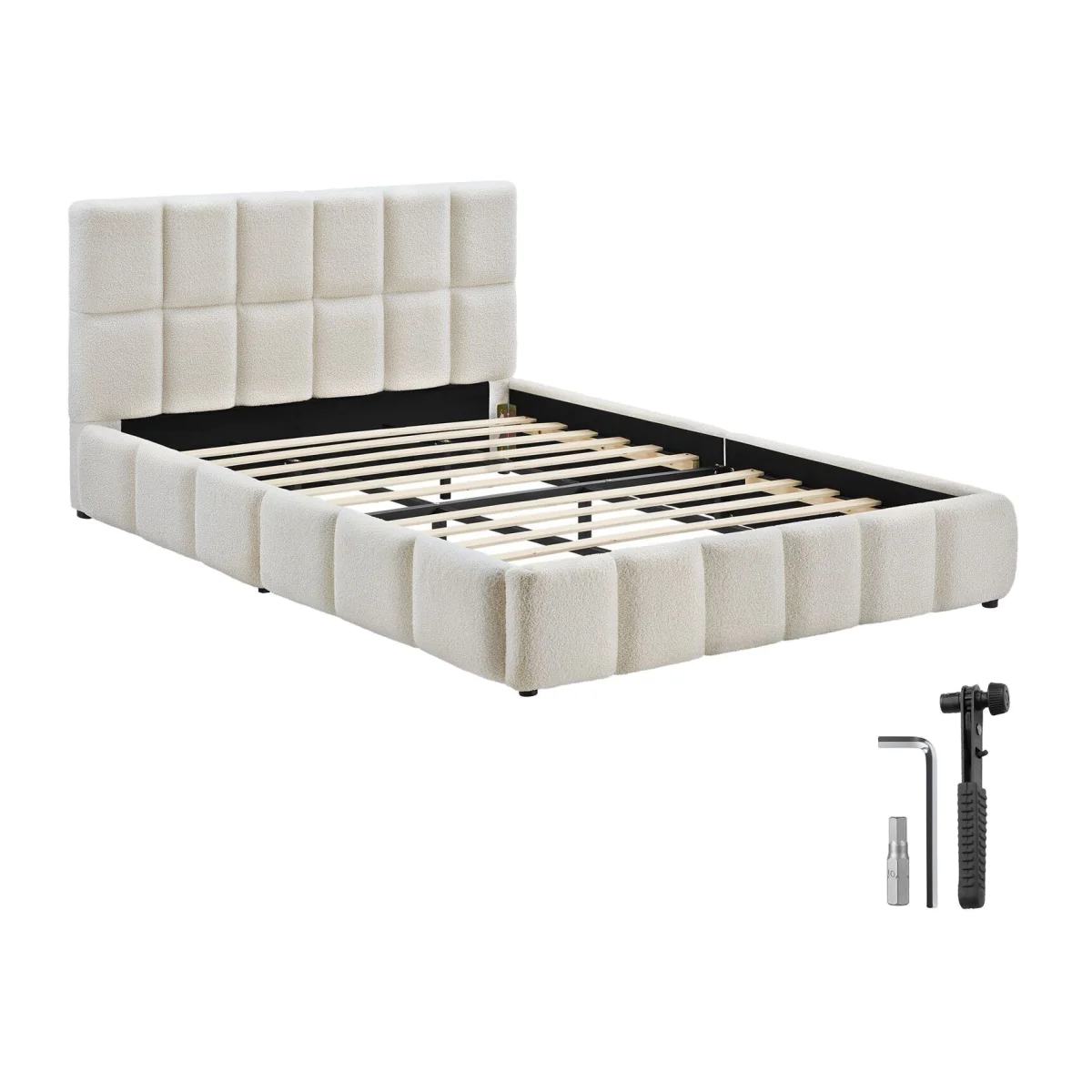 Shirley Upholstered Continental Double Bed - Grey / 153 cm - White / Superking – image 1