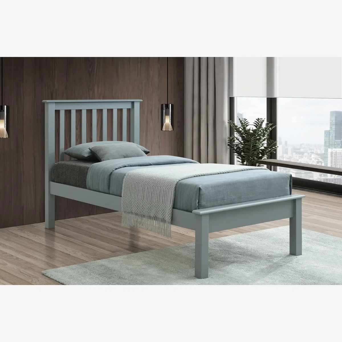Shaker Grey Wooden Bed Frame - Single - Grey – image 1