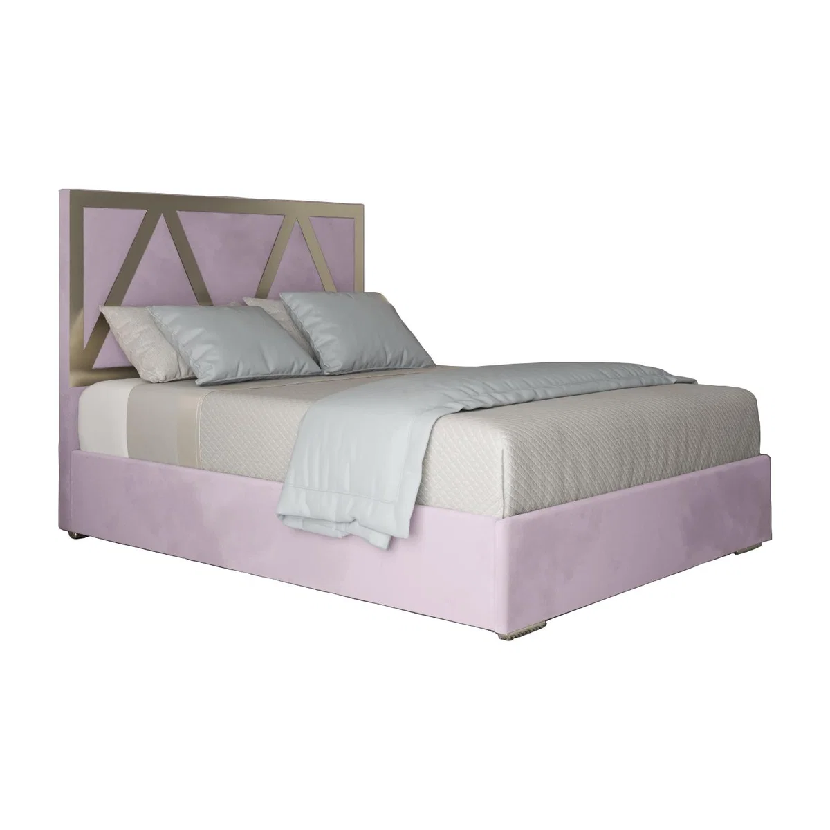 Belgrave Soft Velvet Upholstered Metal Bed Frame - Pink / King