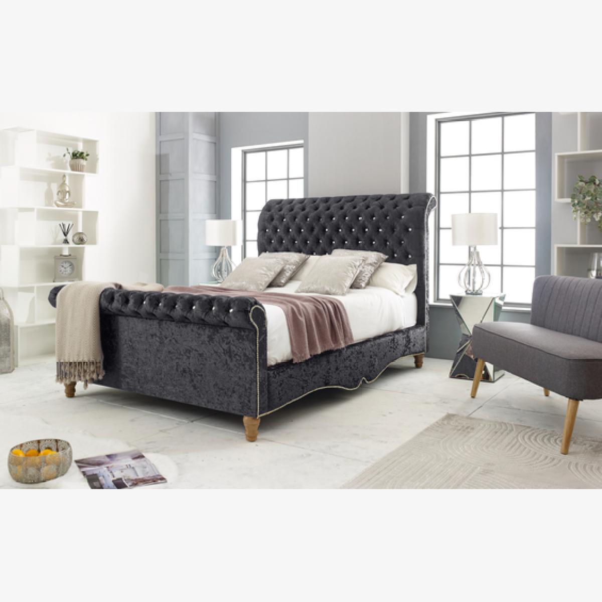Epsol Crush 4 inch solid thick Bed Frame with Chesterfield Headboard - Steel / Small Double