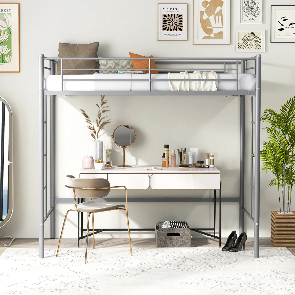 Metal Loft Bed Space saving - Silver – image 2