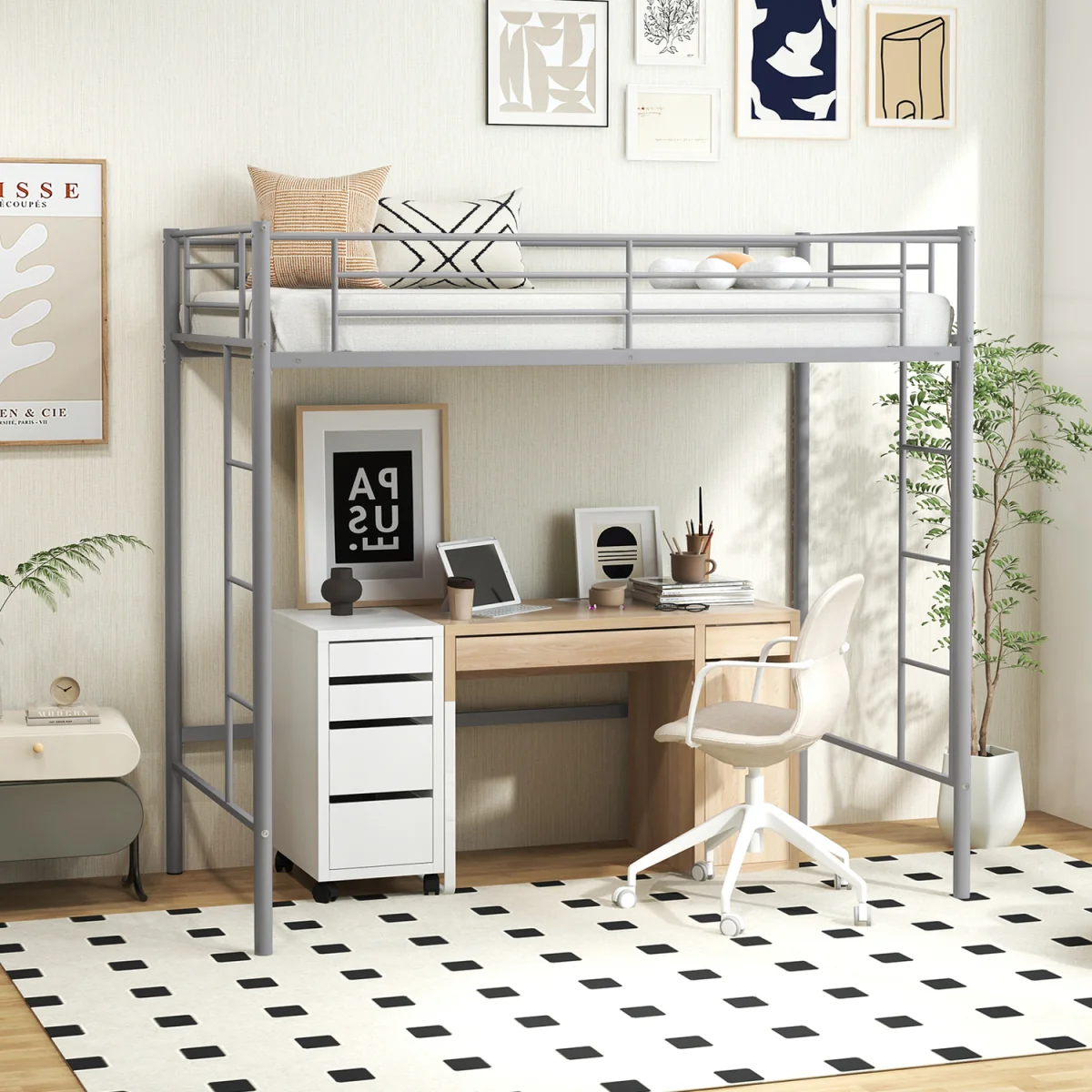Metal Loft Bed Space saving - Silver – image 3