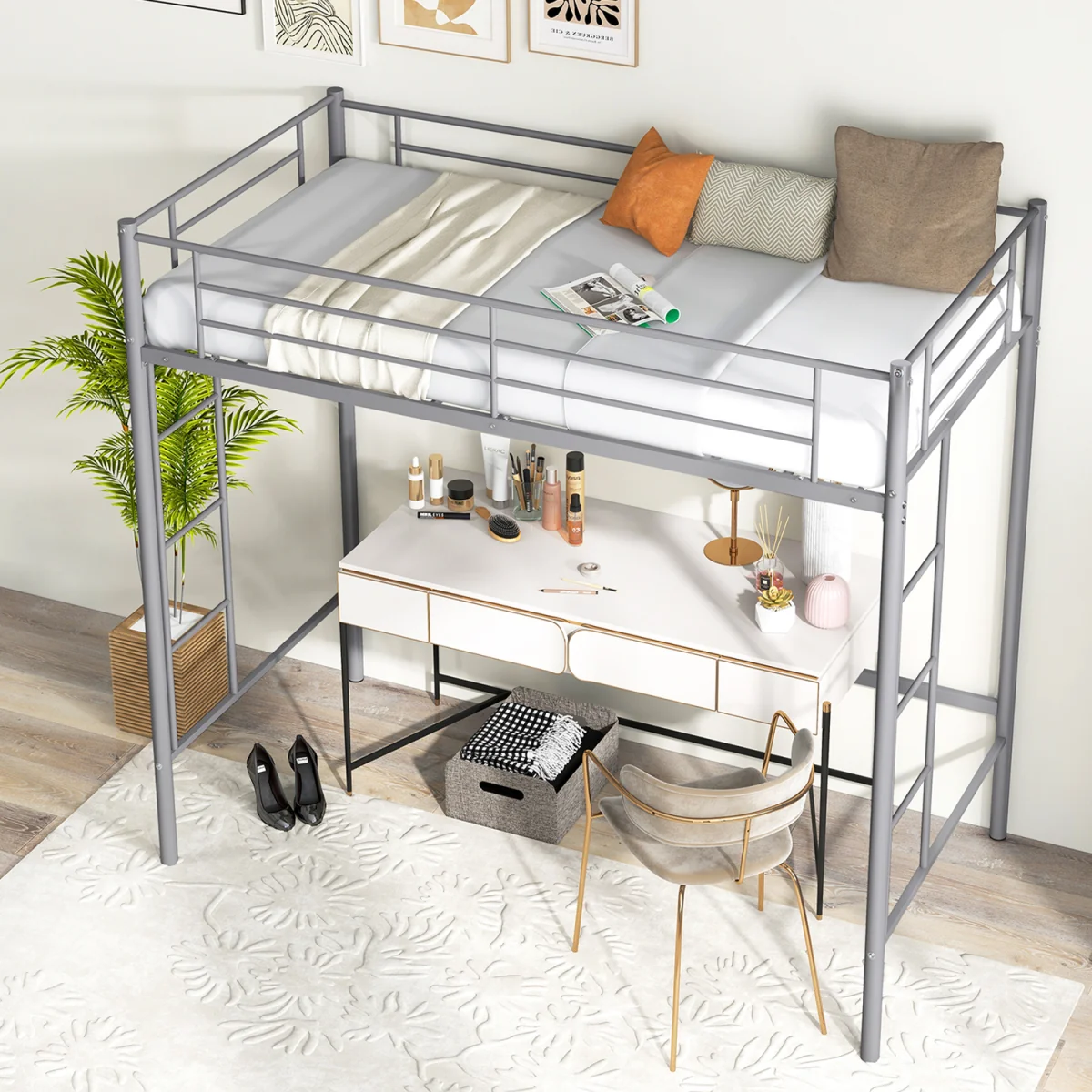 Metal Loft Bed Space saving - Silver – image 4