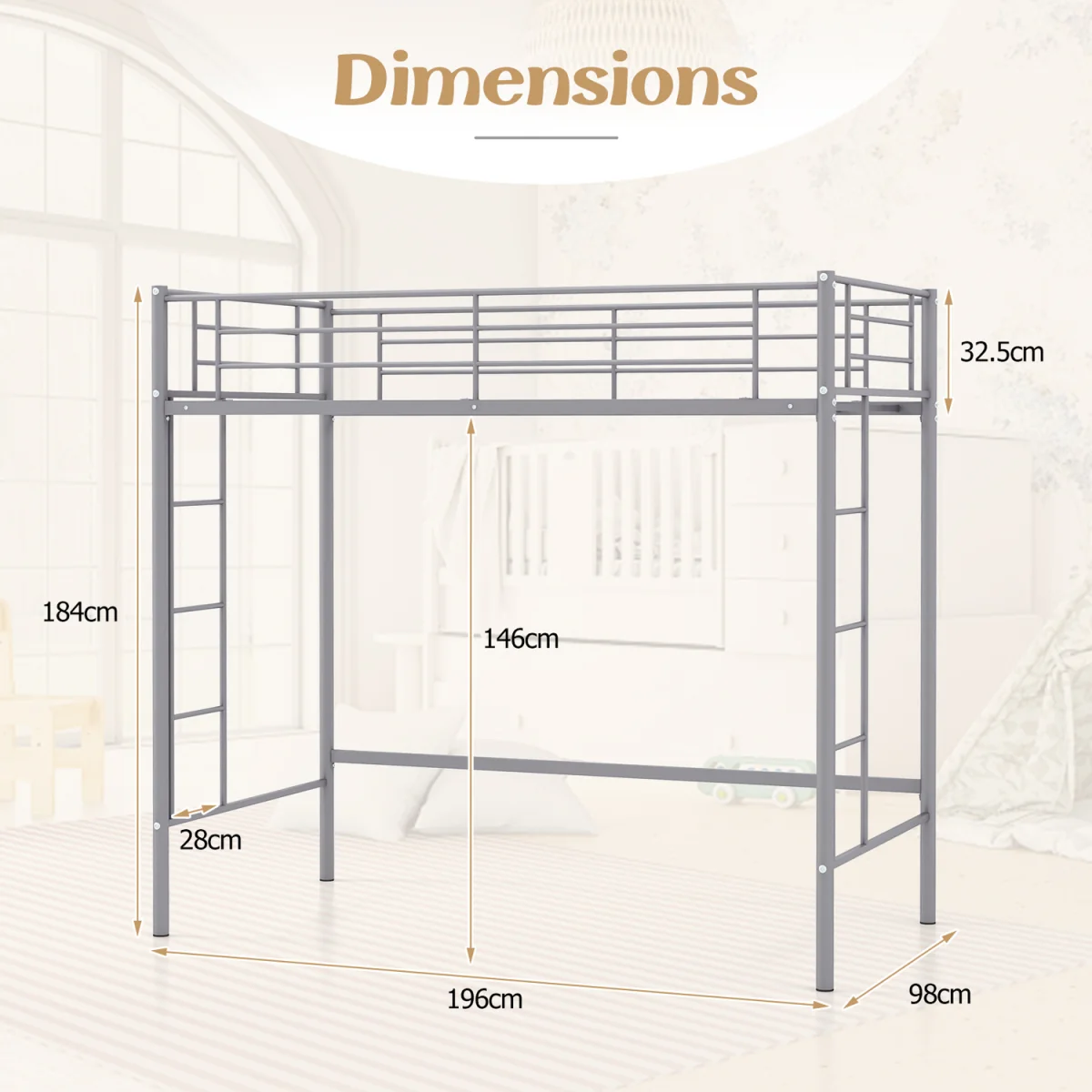 Metal Loft Bed Space saving - Silver – image 6