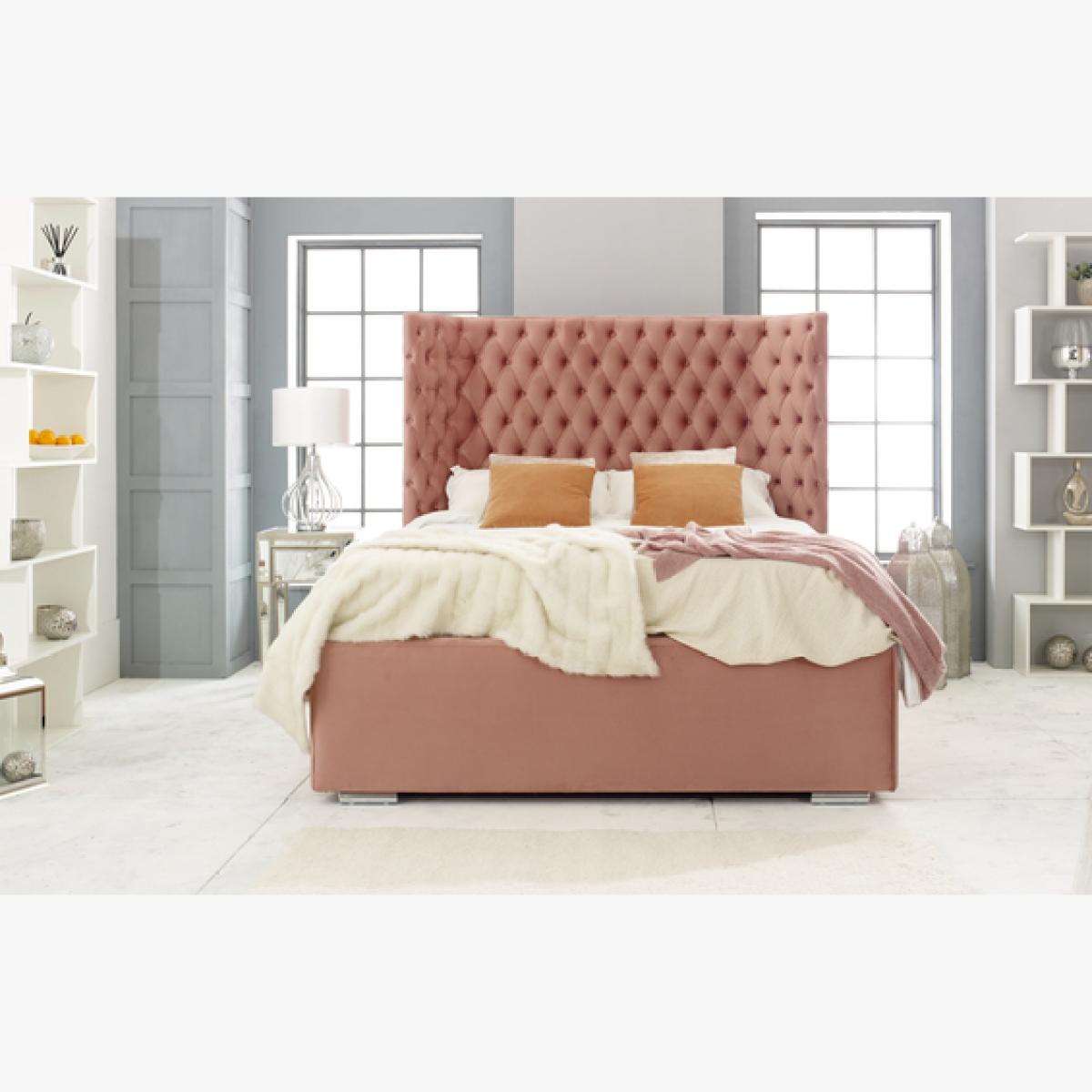 Philly Plush 4 inch solid thick Bed Frame with Thick Winged Headboard - Rose Gold / Small Double