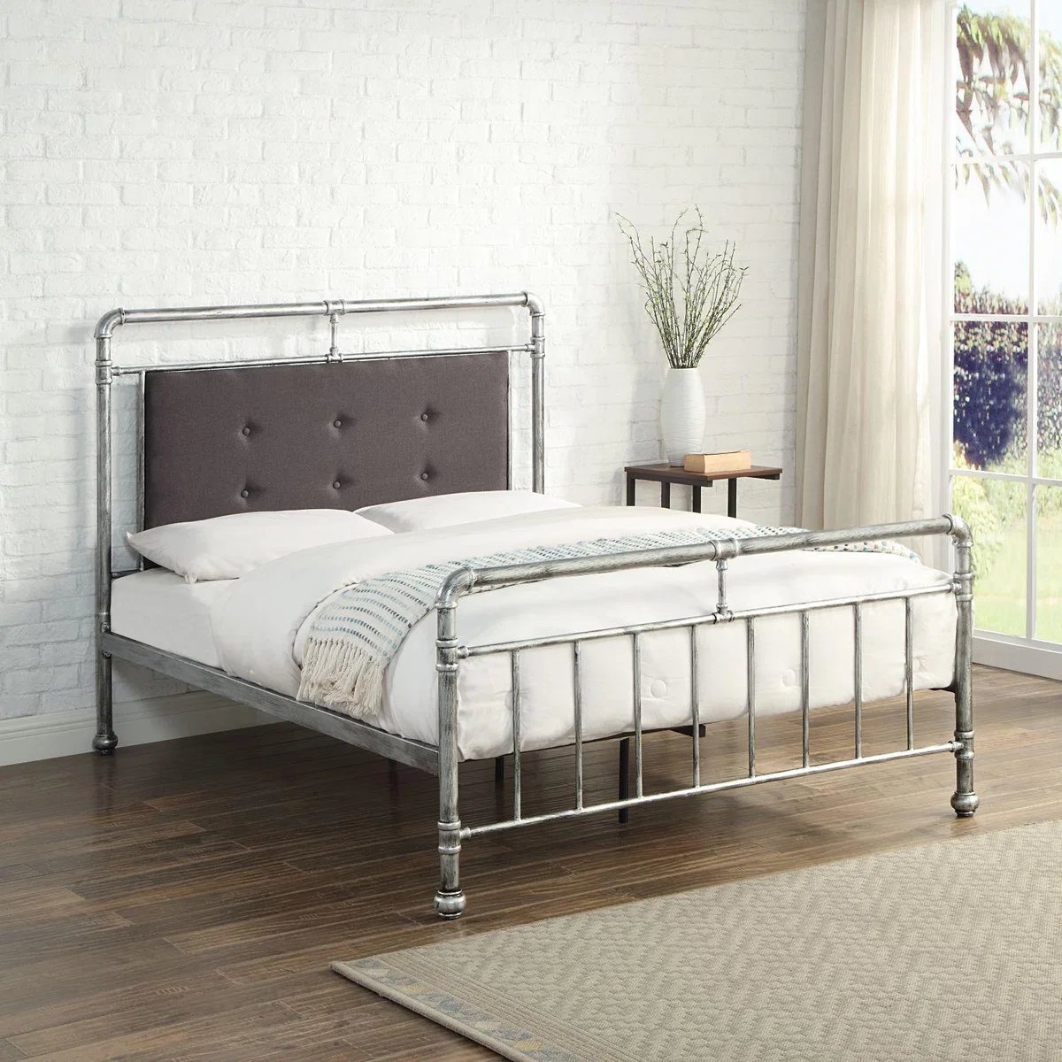 Shoreditch Industrial Distressed Steel Effect Metal Bed Frame - Distressed Steel / King