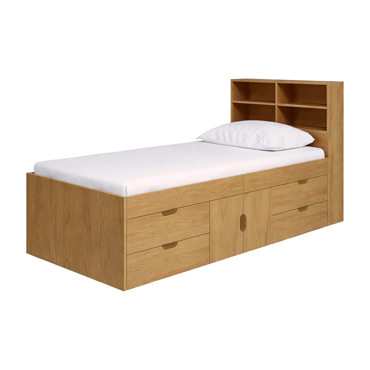 Multi Drawer Single 3ft Cabin Bed with Bookcase Headboard, Oak Effect - Brown