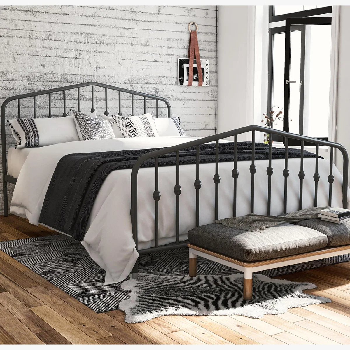 Novogratz Bushwick Metal Bed - Grey / Double