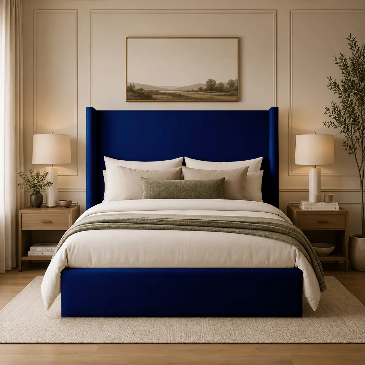 Luxury Wingback Lynx Upholstered Bed Frame - Blue – image 3
