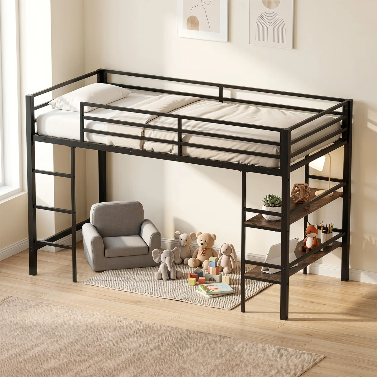 Loft Bed with Storage Shelves – image 3