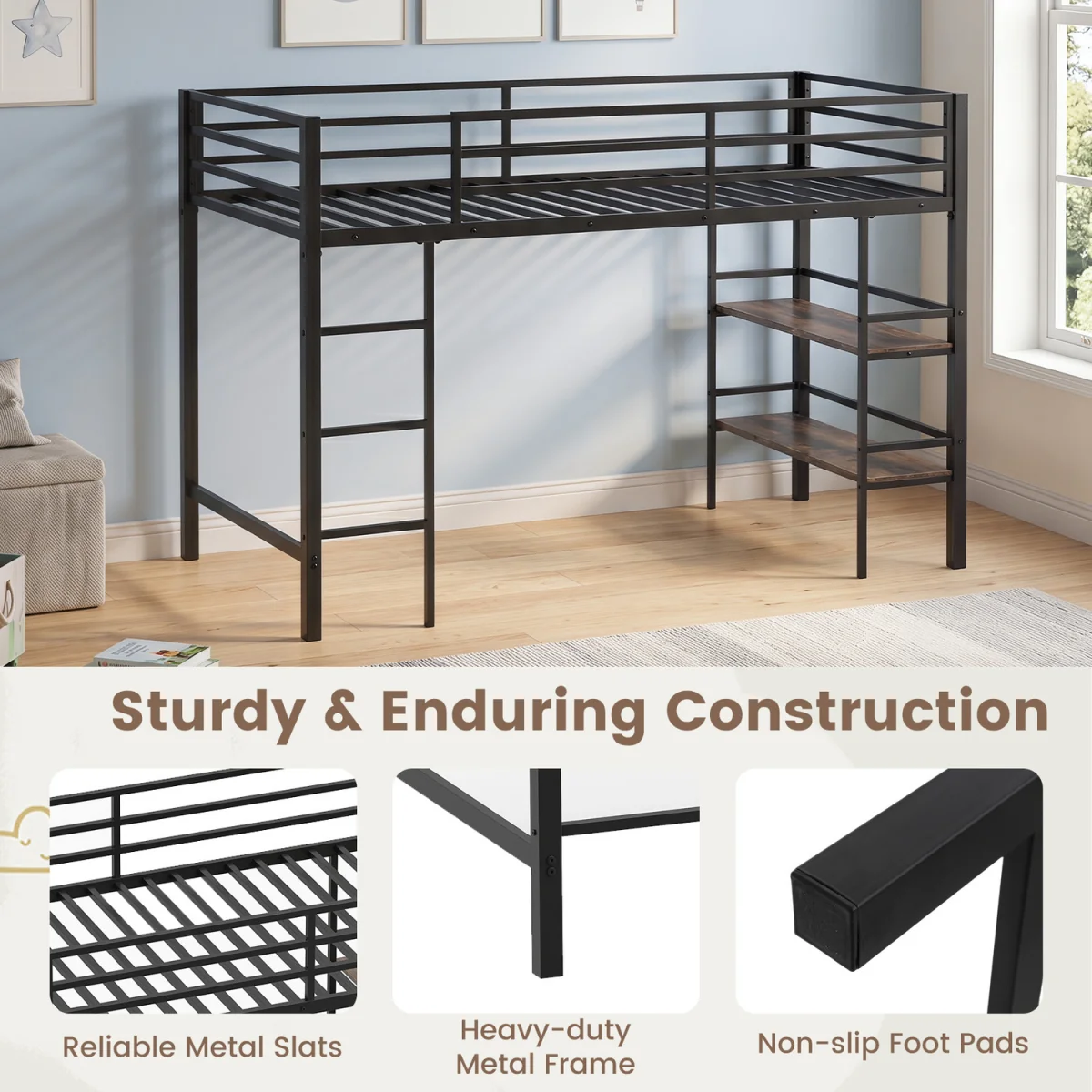 Loft Bed with Storage Shelves – image 10
