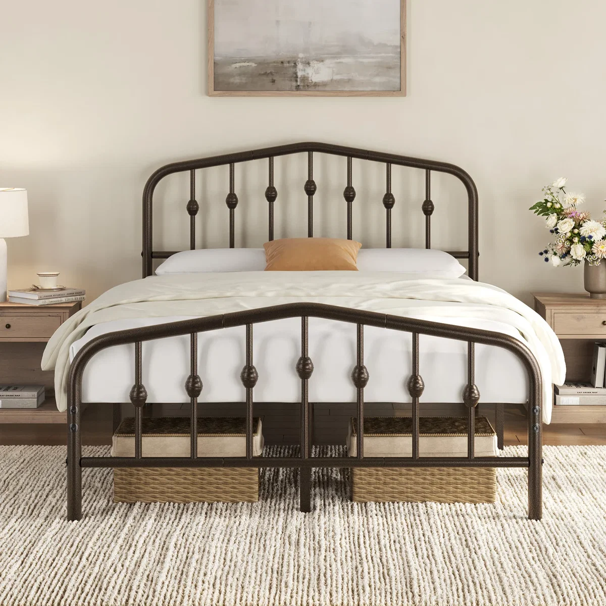 Yaheetech Metal Bed Frame with Arched Headboard - Bronze / Double – image 1