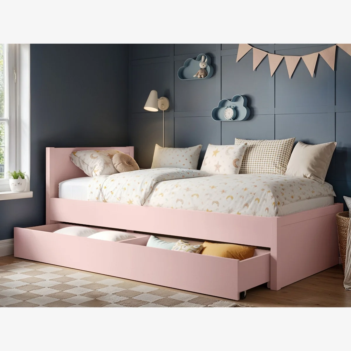 Oliver Car Wooden Bed White & Oak - Pink