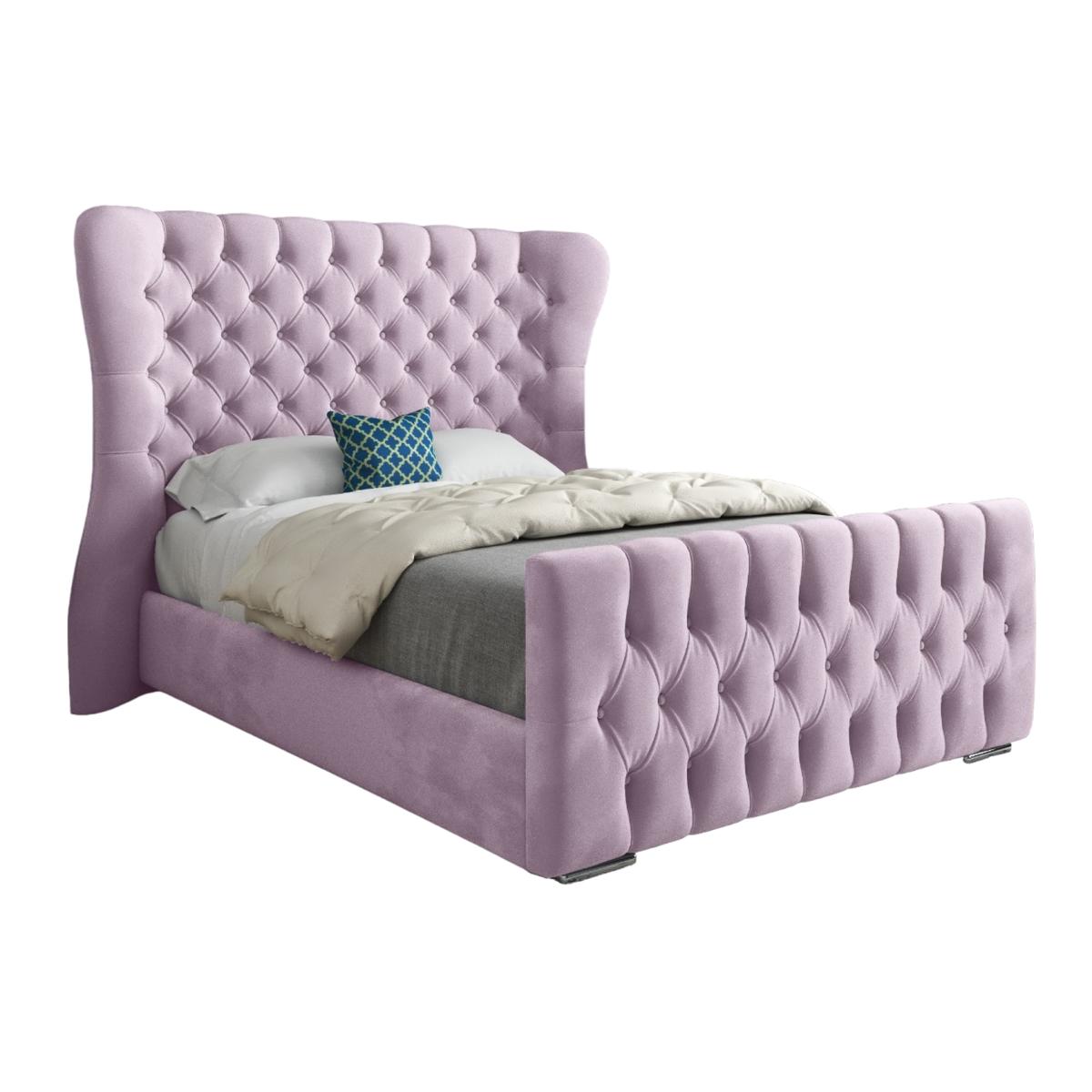Lika Soft Velvet Upholstered Wide Curved Winged Bed Frame - Pink / King