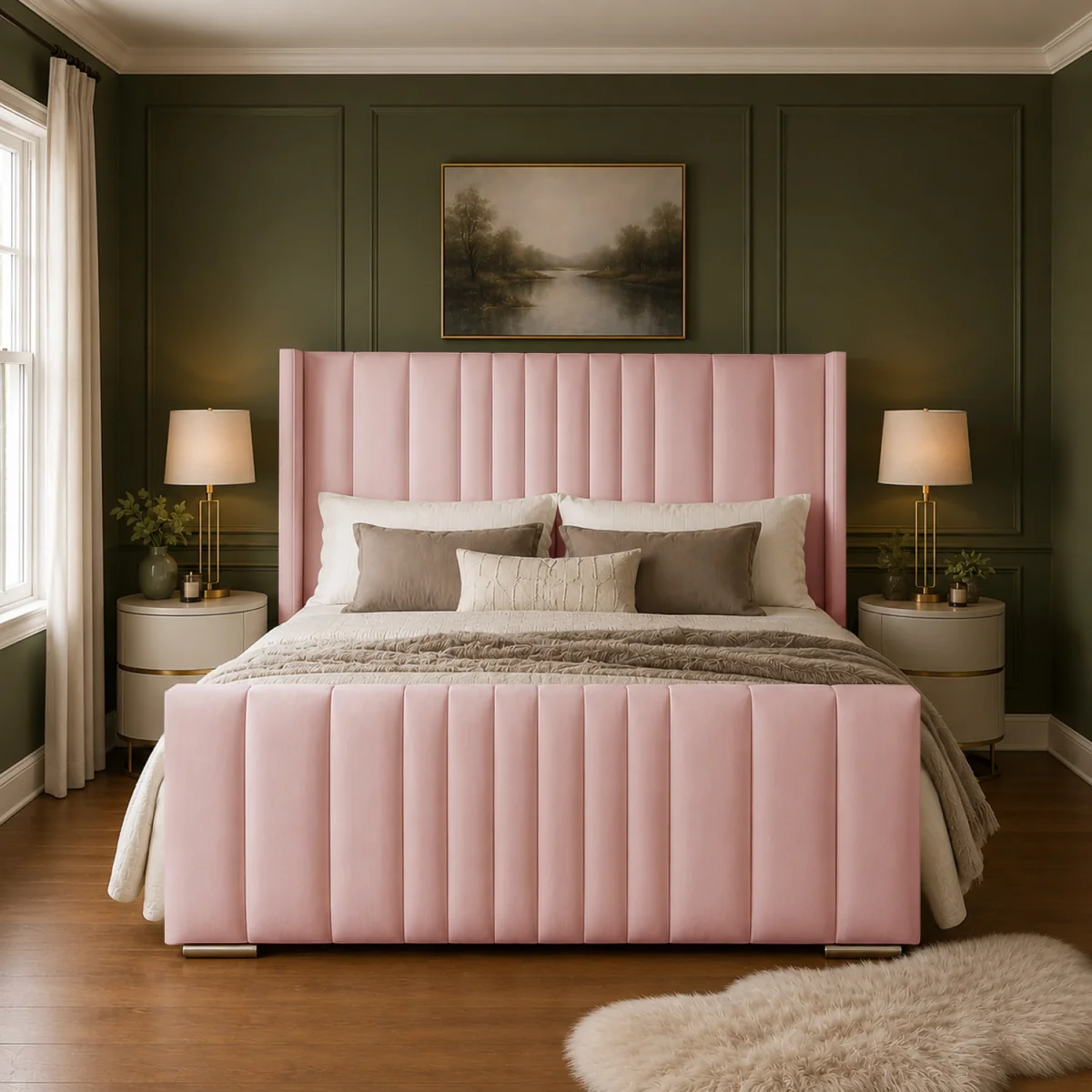 Luxury Wingback Vertical Panel Austin Bed Frame - Pink / Single – image 3