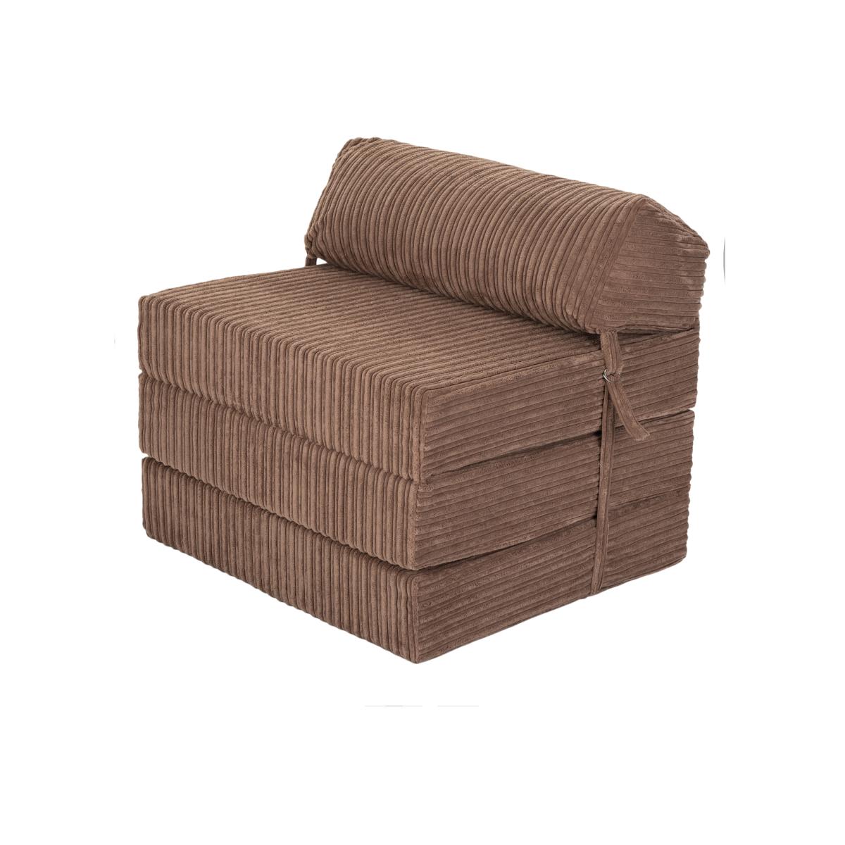Trifold Jumbo Cord Folding Z Bed with Headrest - Mocha