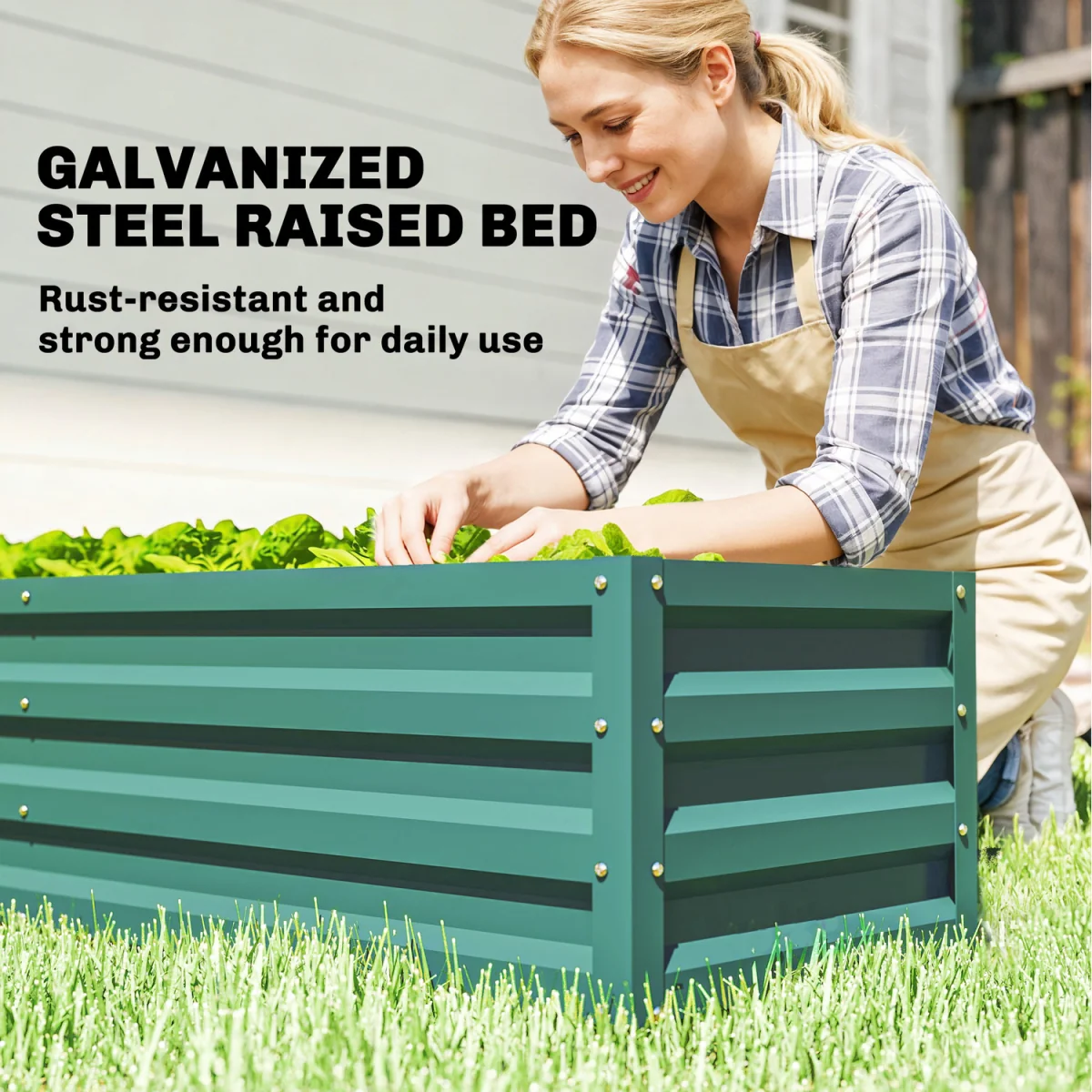Outsunny Small Greenhouse with Raised Garden Bed, Roll Up Windows - Green – image 5