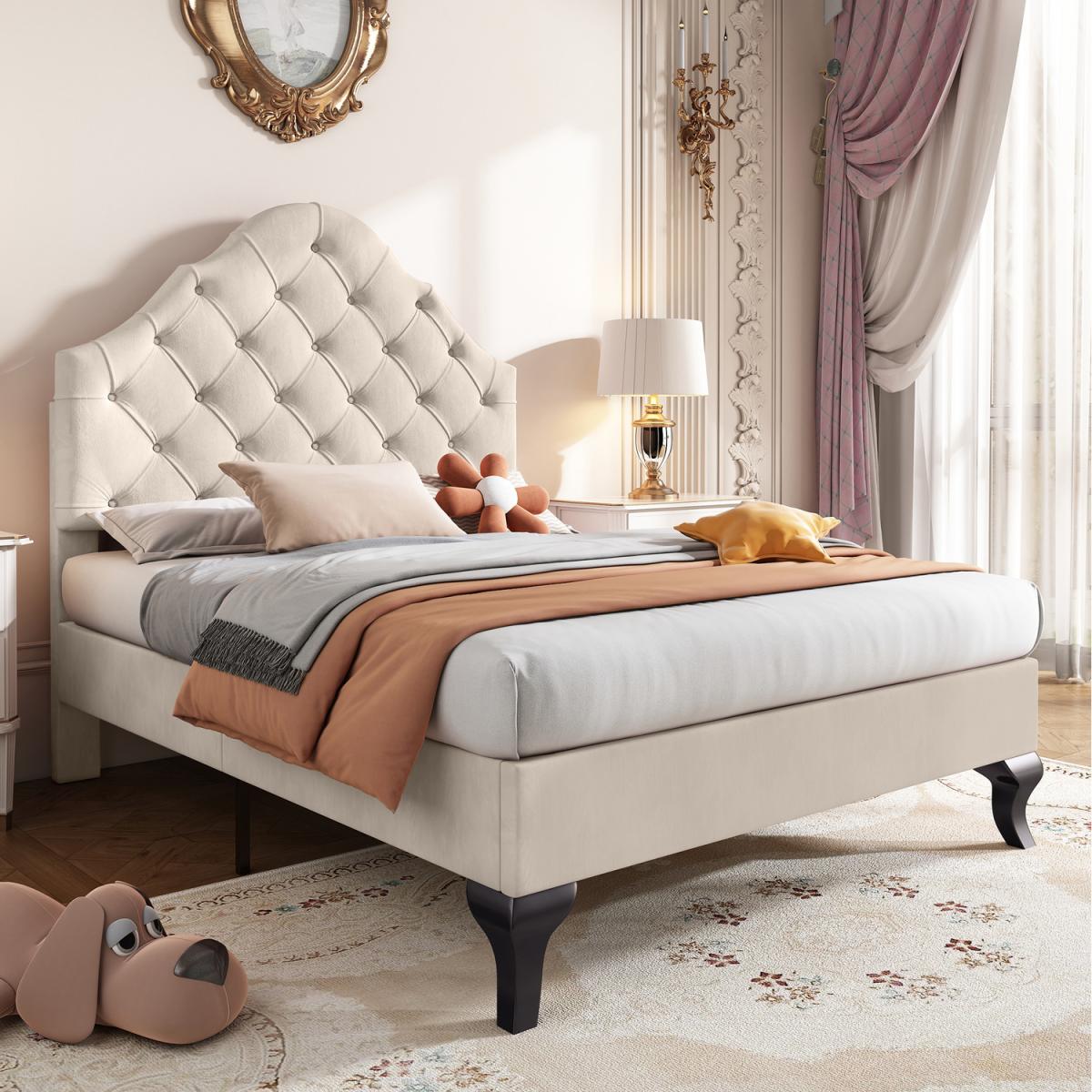Upholstered Single Bed with Adjustable Headboard - White