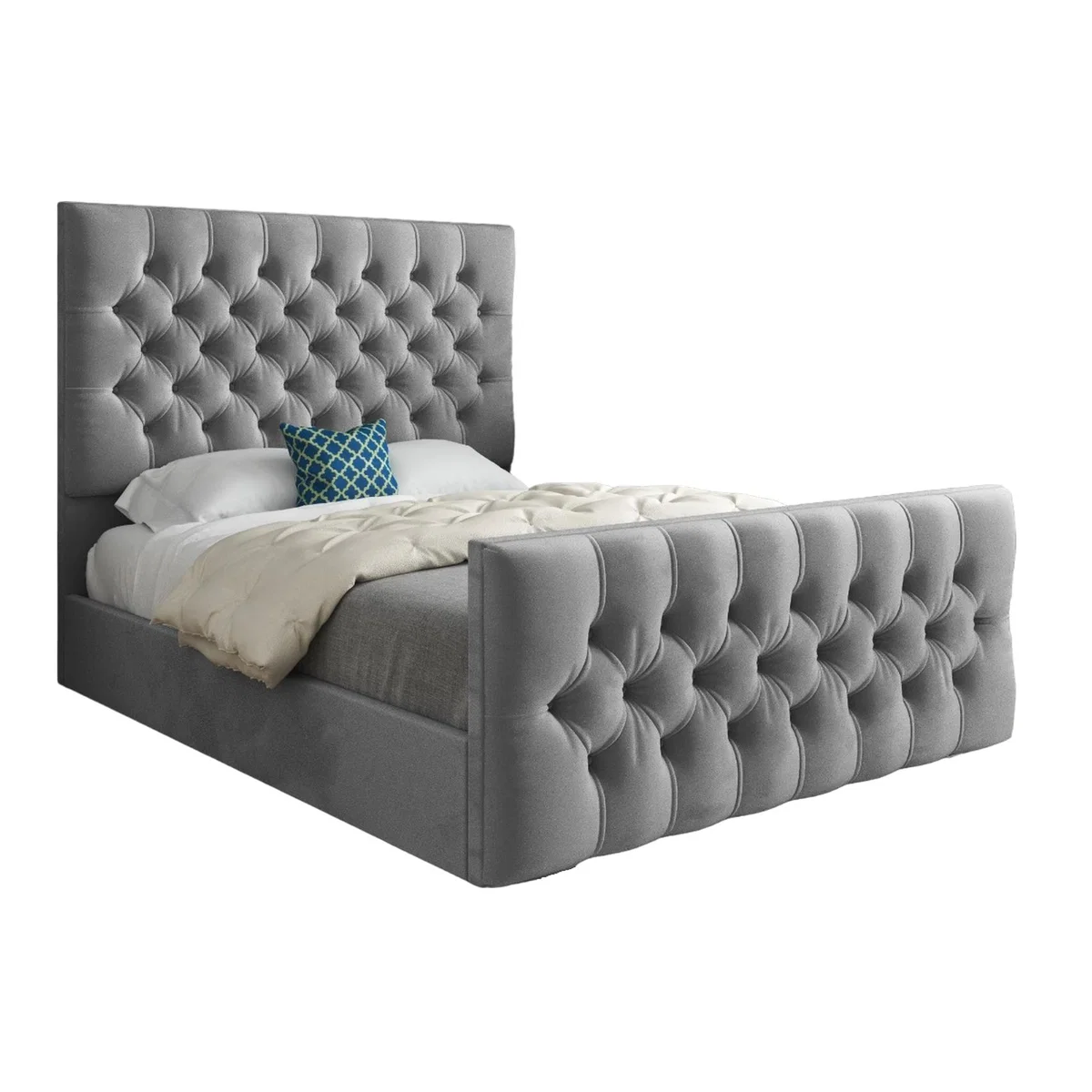 Highland Soft Velvet Upholstered Bed Frame - Grey / Single