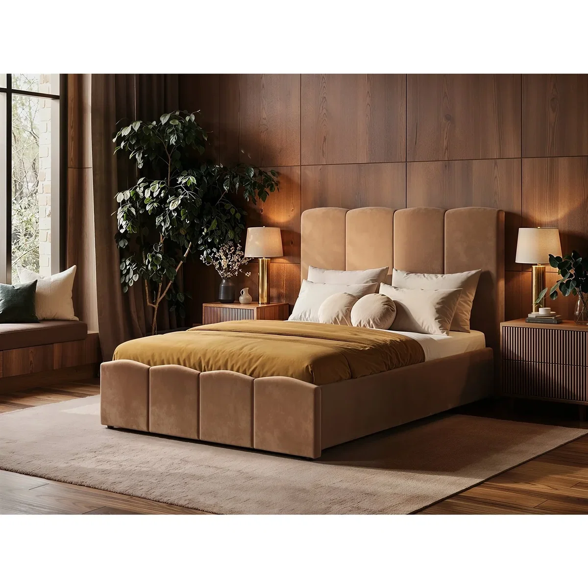 Enrica Upholstered Panel Bed Frame Brown King - Brown – image 3