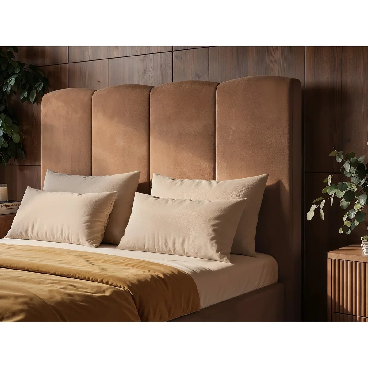 Enrica Upholstered Panel Bed Frame Brown King - Brown – image 4