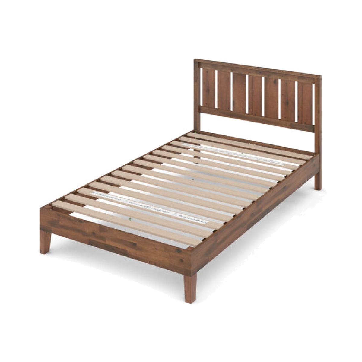 Mac Solid Dark Wood Platform Bed Frame Headboard - Natural Wood / Single