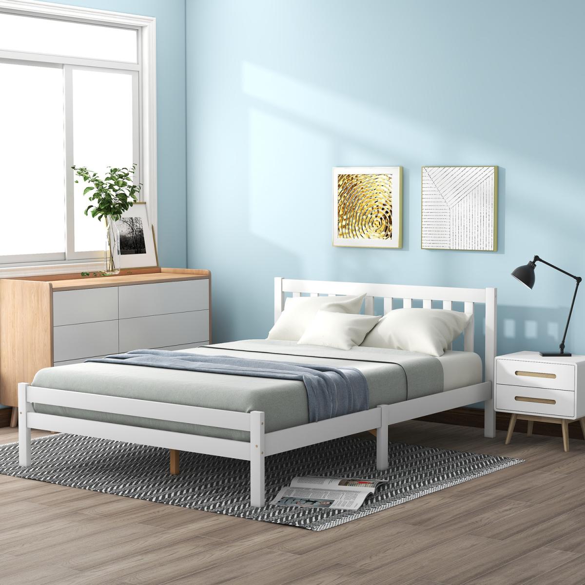 Solid Wooden Bed Frame Bedroom Furniture - White / Double