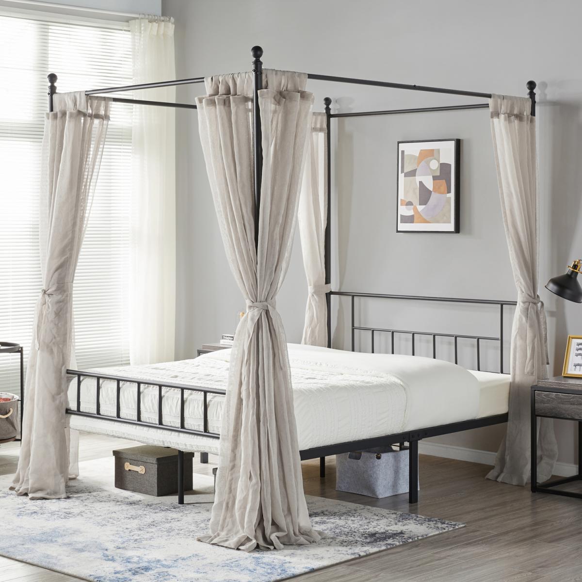 Metal Canopy Bed Frame with Headboard and Footboard - Black