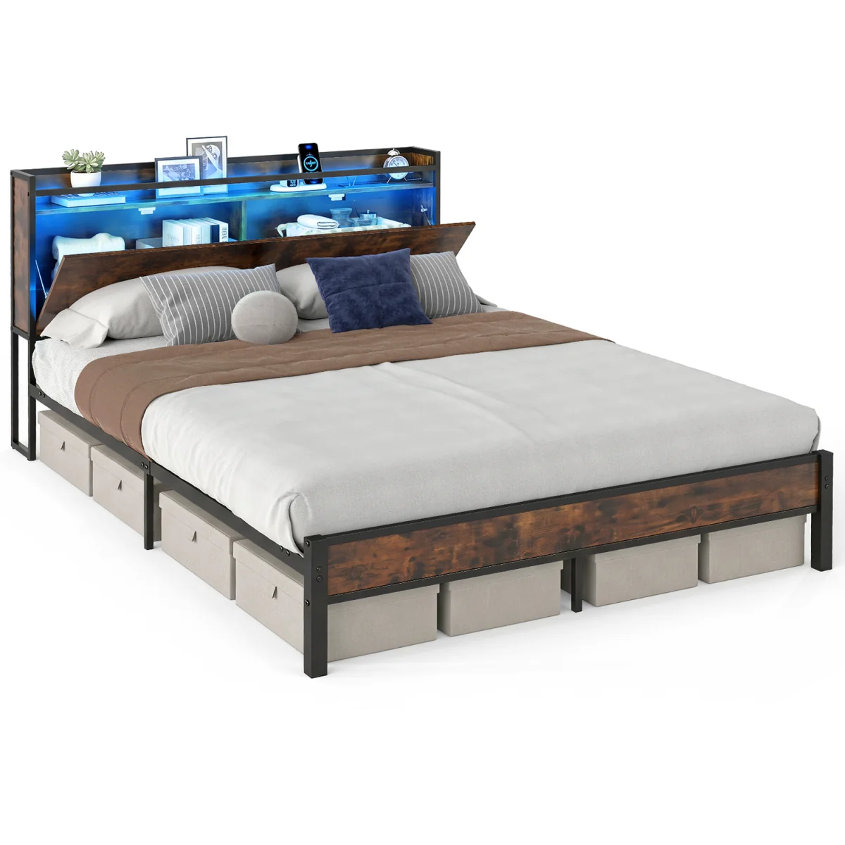 Industrial King Size Bed Frame with Storage Headboard - Black – image 5
