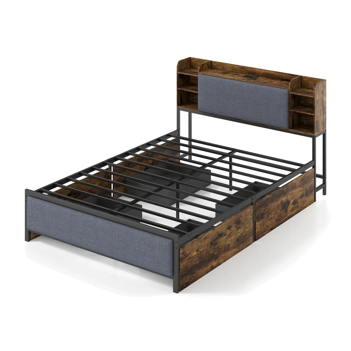Double Size Bed Frame with LED Lights - Brown – image 1