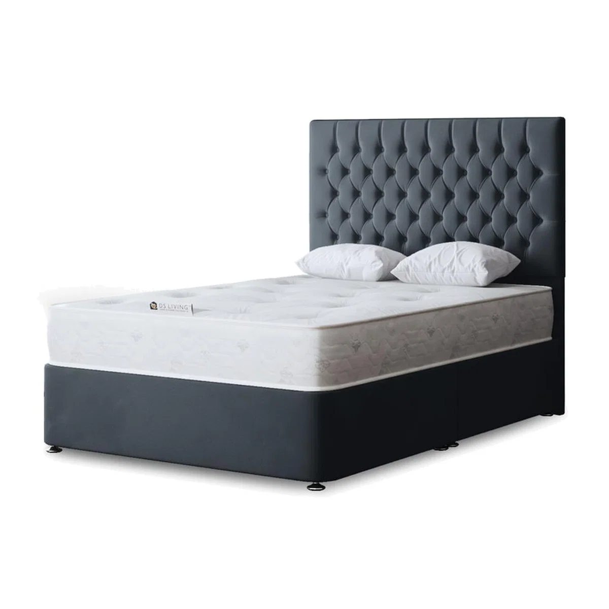 Seraphine Chesterfield Divan Bed with Headboard - Steel / King