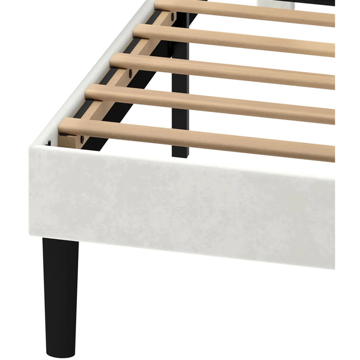 Double Bed Frame with Upholstered Headboard Velvet Foam White Fabric - White – image 6