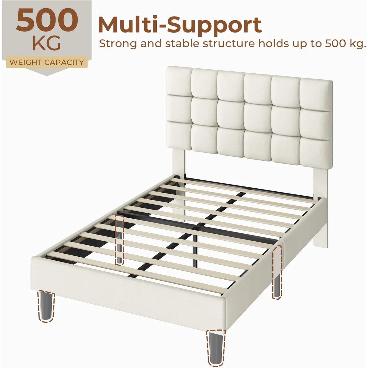 Yaheetech Upholstered Platform Bed with Square Tufted Headboard - Beige / Small Double – image 4