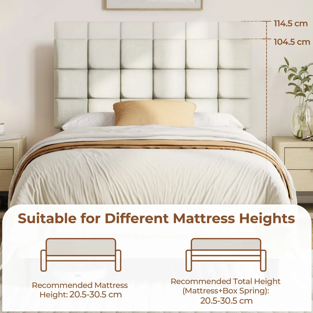 Yaheetech Upholstered Platform Bed with Square Tufted Headboard - Beige / Small Double – image 5