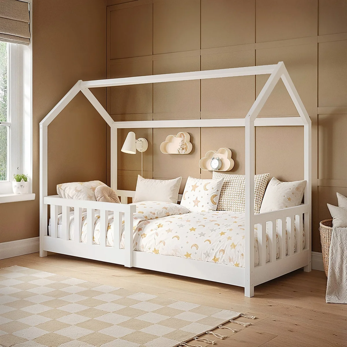 Explorer Shorty Play House Floor Bed with Rails Wooden White - White