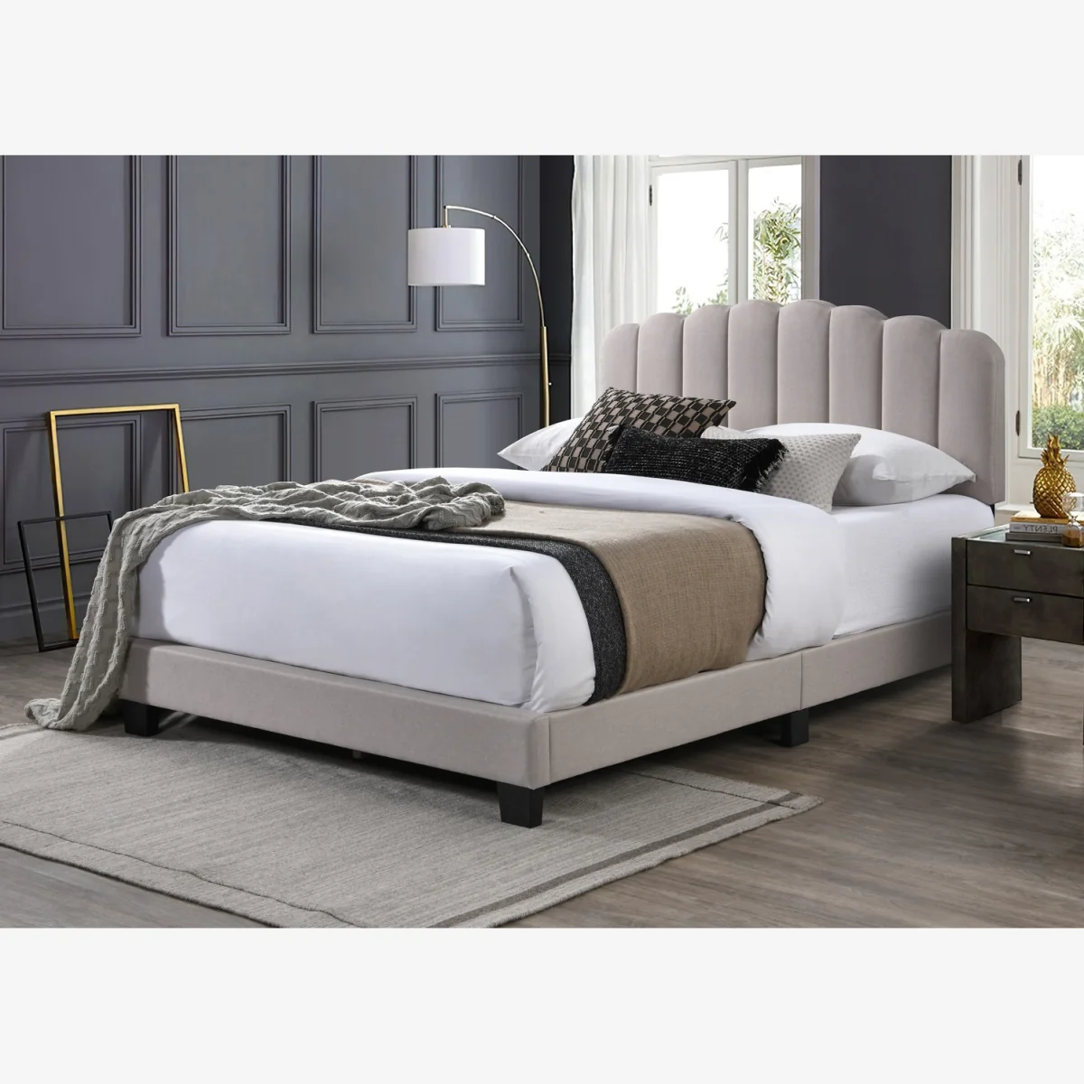 Lunar Pebble Fabric Bed Frame - Double - Beige – image 1