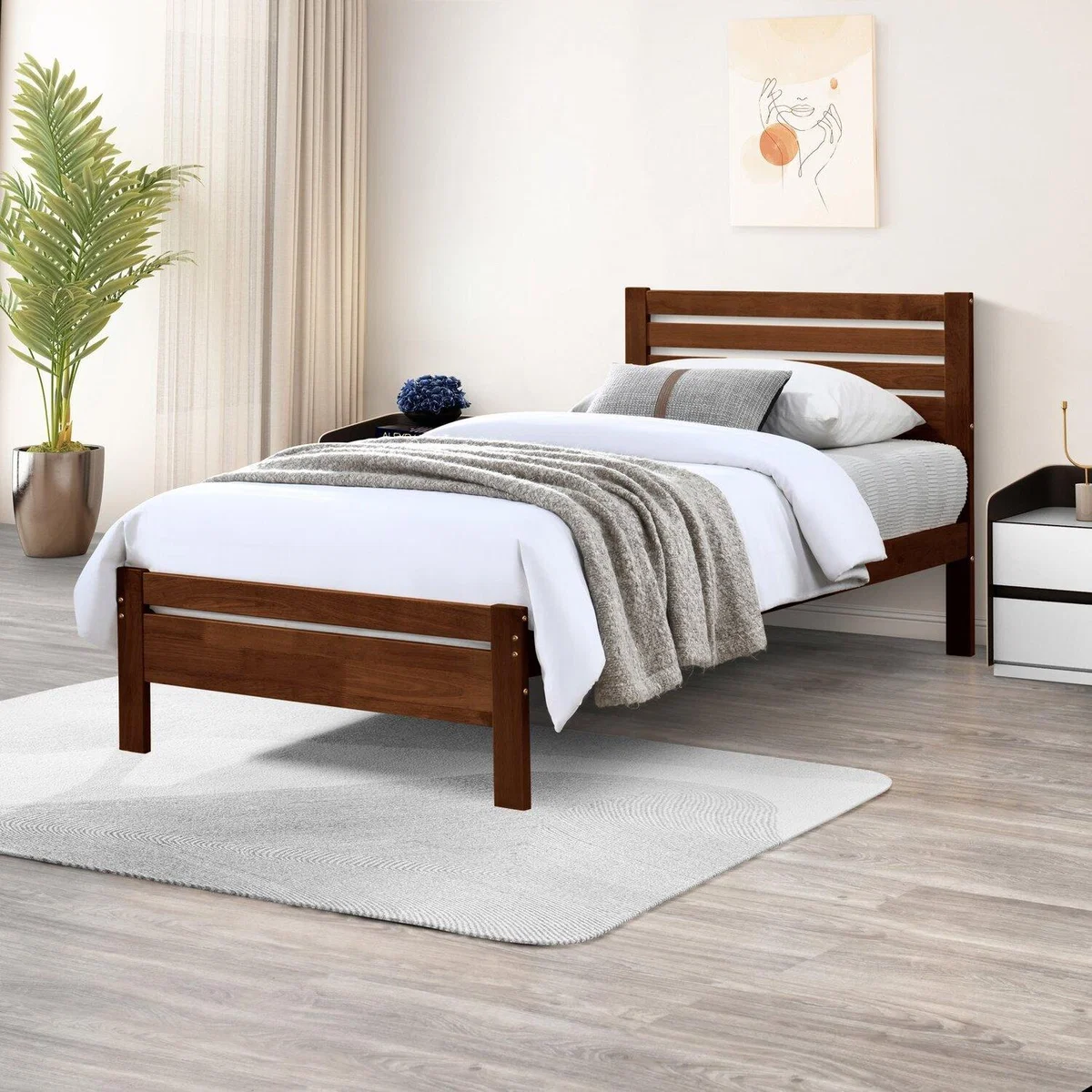 Declan Solid Wood Bed Frame - Walnut / Single