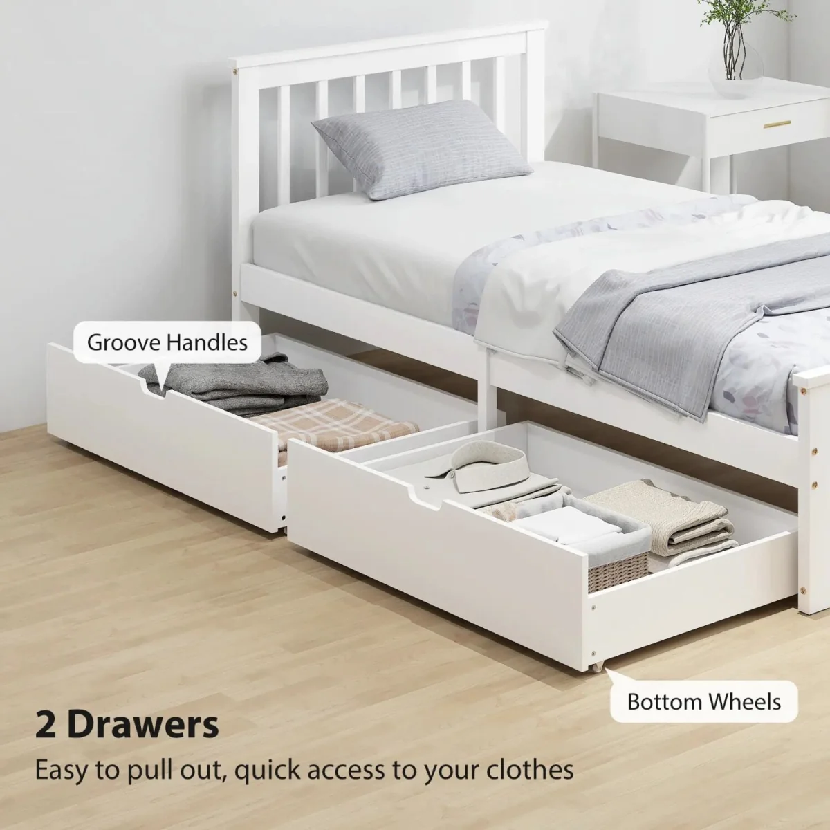Sutton White Wooden Single Bed Frame - 2 Integrated Storage Drawers – image 6