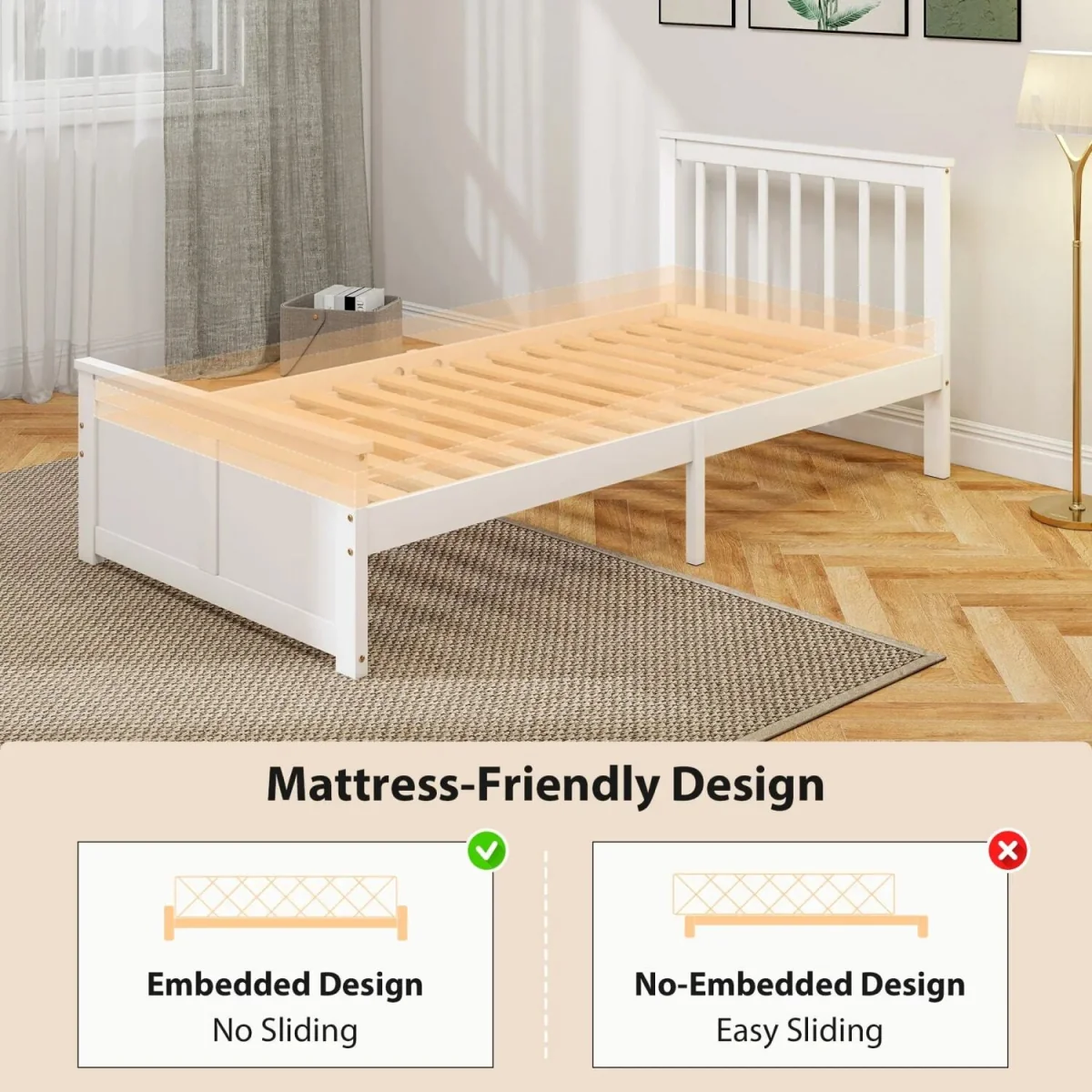 Sutton White Wooden Single Bed Frame - 2 Integrated Storage Drawers – image 7