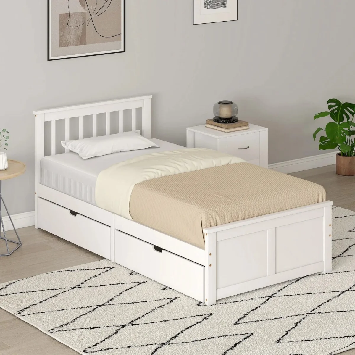 Sutton White Wooden Single Bed Frame - 2 Integrated Storage Drawers – image 8