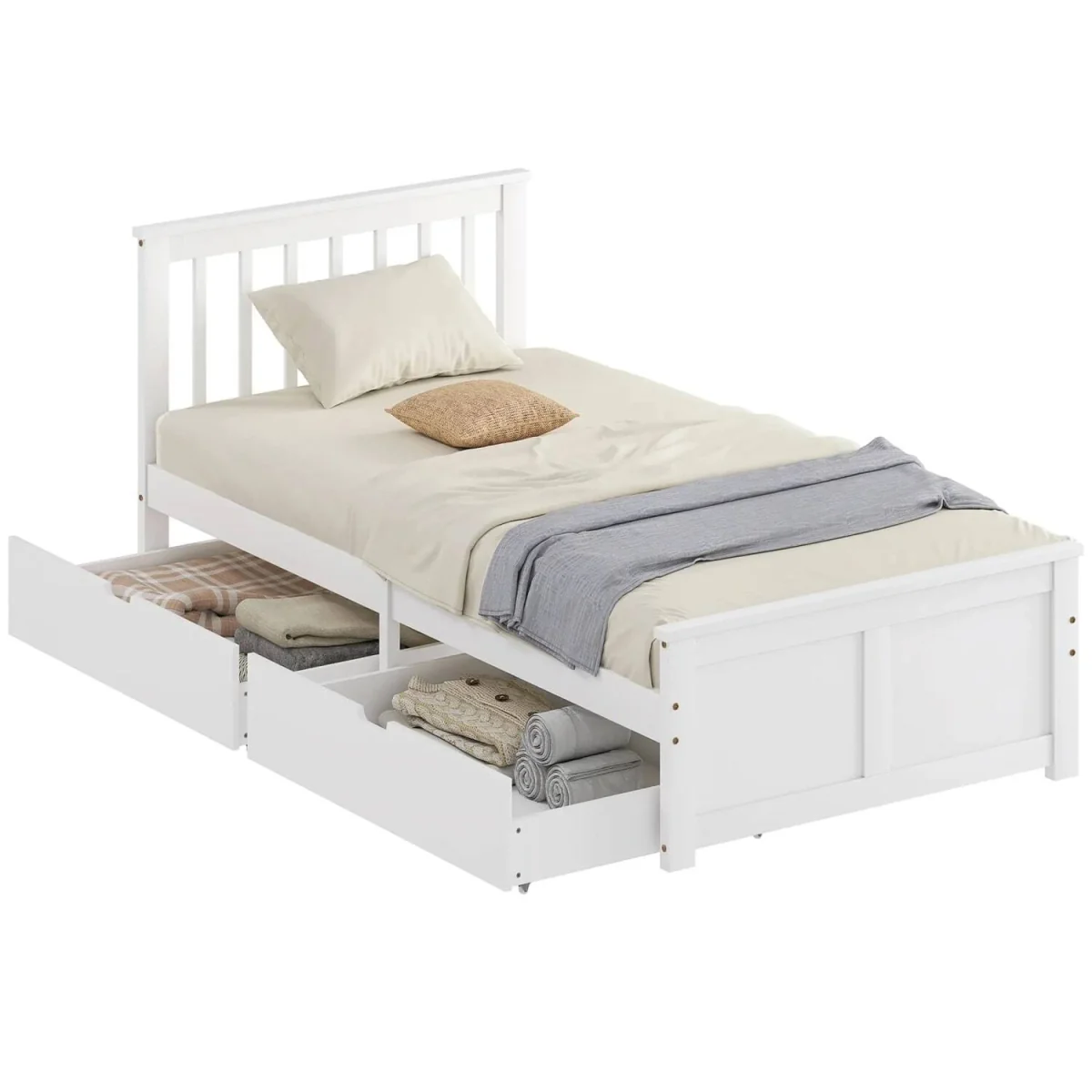 Sutton White Wooden Single Bed Frame - 2 Integrated Storage Drawers – image 10