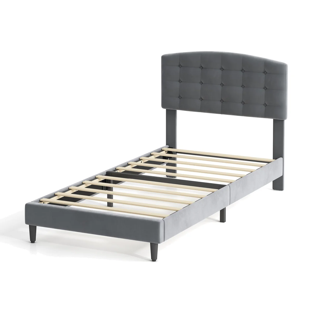 CozyLiving Velvet Upholstered Single Bed Frame Cheyenne - Adjustable Headboard - DARK GREY