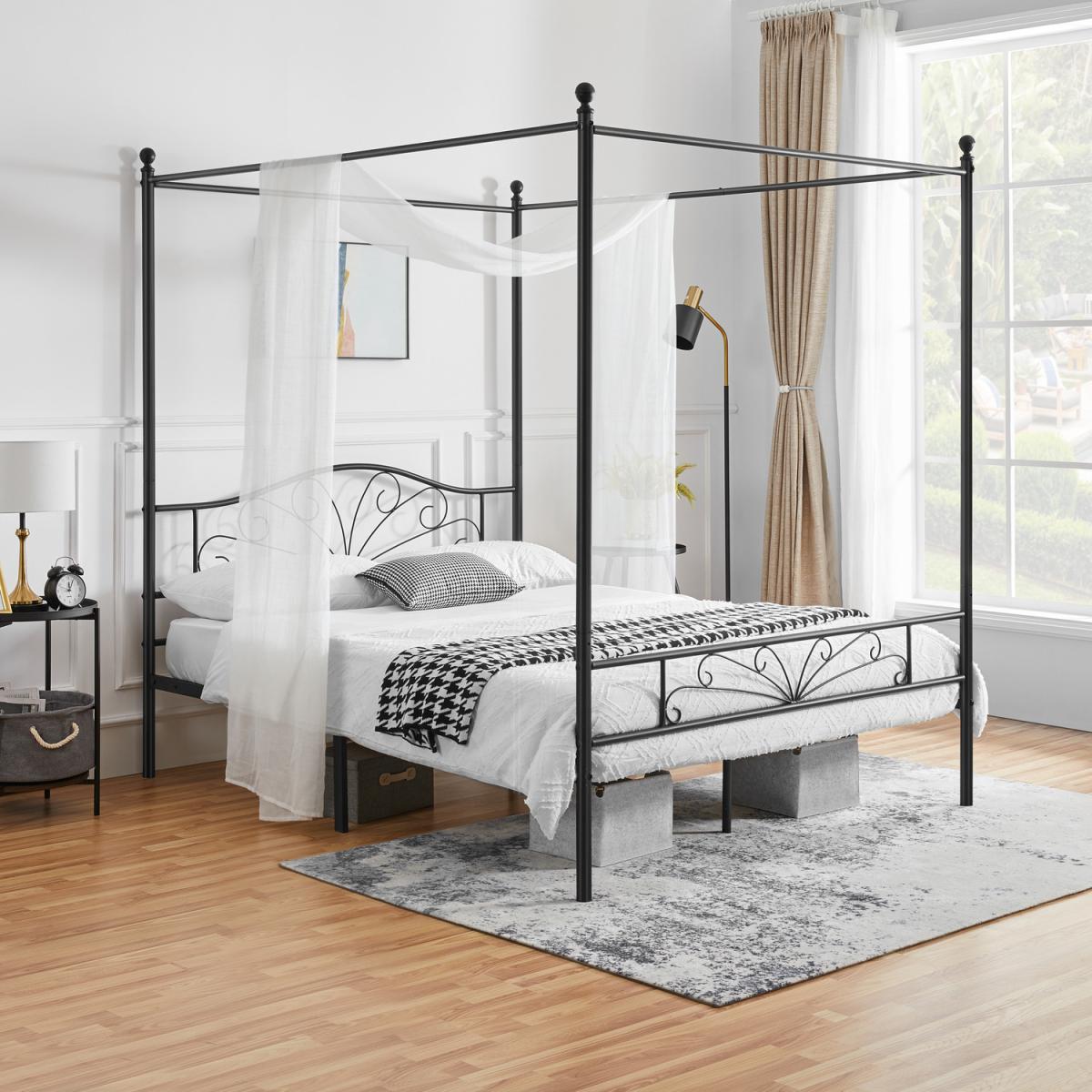 Metal Canopy Bed Frame with Arched Headboard - Black