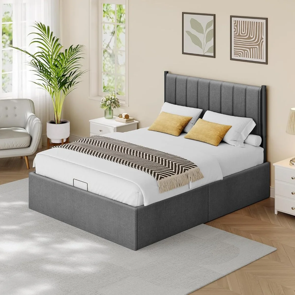 VASAGLE Double Bed Frame with Lift-Up Storage, Hydraulic Lift - Grey – image 3