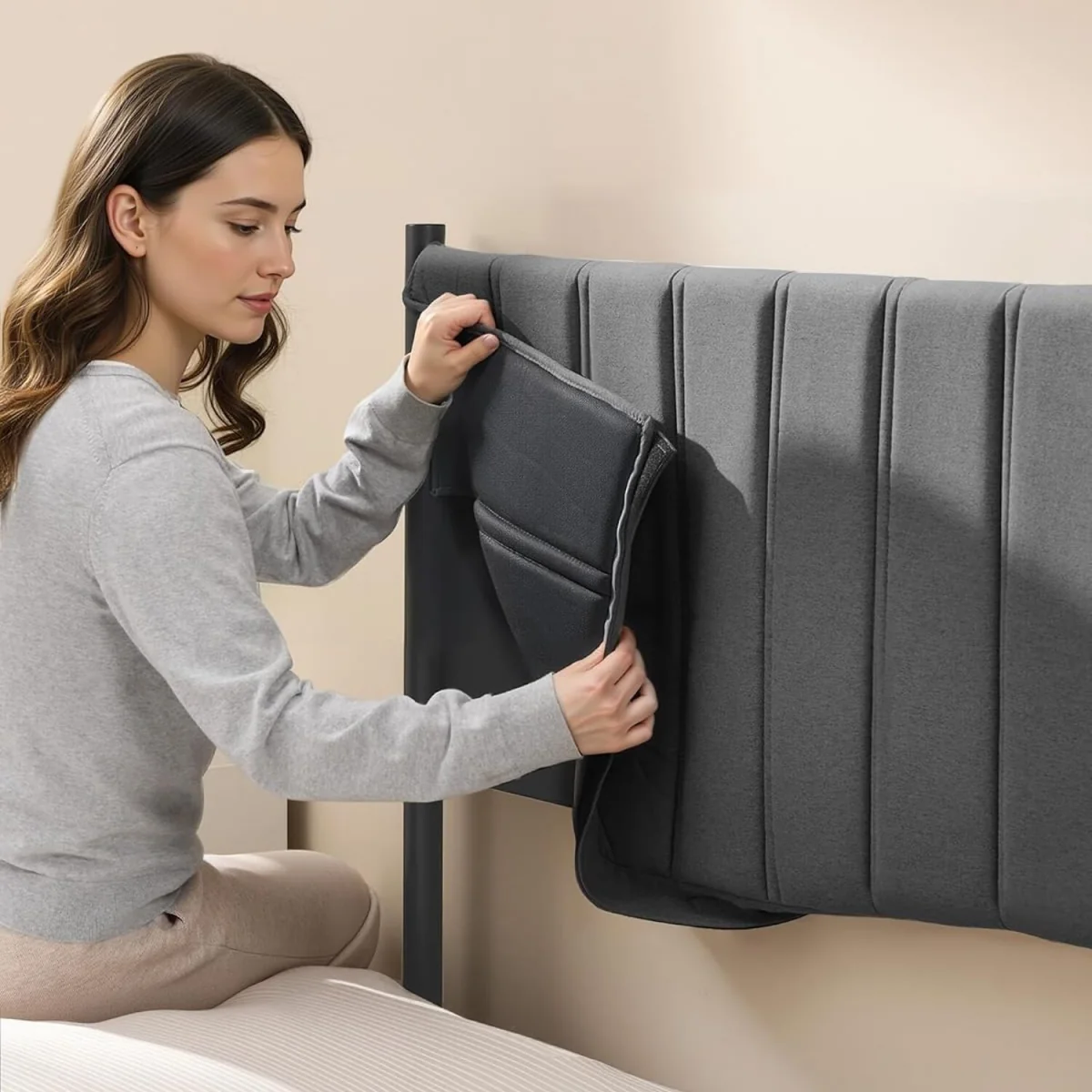 VASAGLE Double Bed Frame with Lift-Up Storage, Hydraulic Lift - Grey – image 5