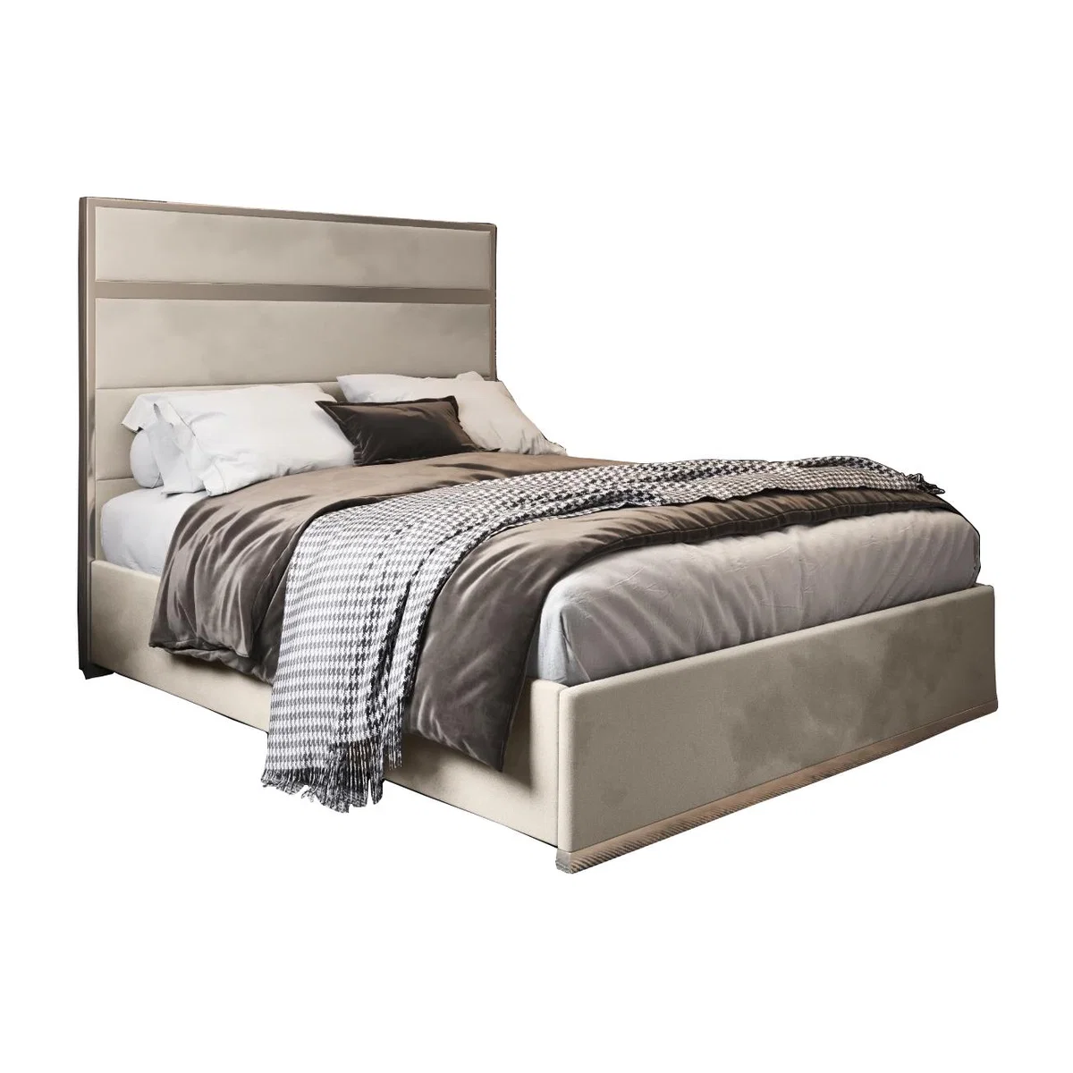 Comfyzone Soft Velvet Upholstered Metal Bed Frame - Cream / Single