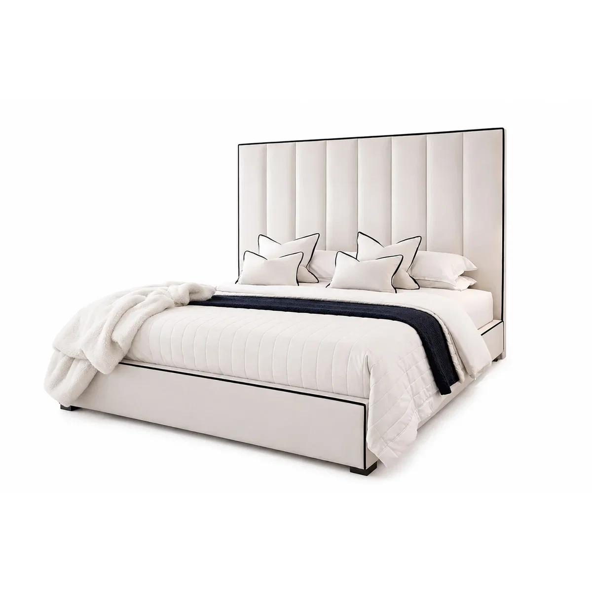 K Mehmood enterprise ltd Modern Luxury Luxe Line Tall Headboard Bed Plush Velvet G - White – image 7
