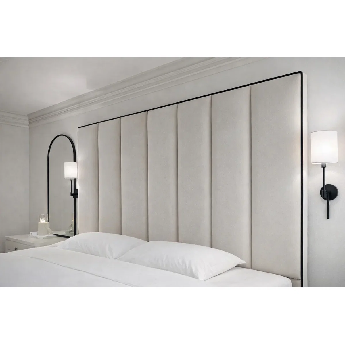 K Mehmood enterprise ltd Modern Luxury Luxe Line Tall Headboard Bed Plush Velvet G - White – image 9
