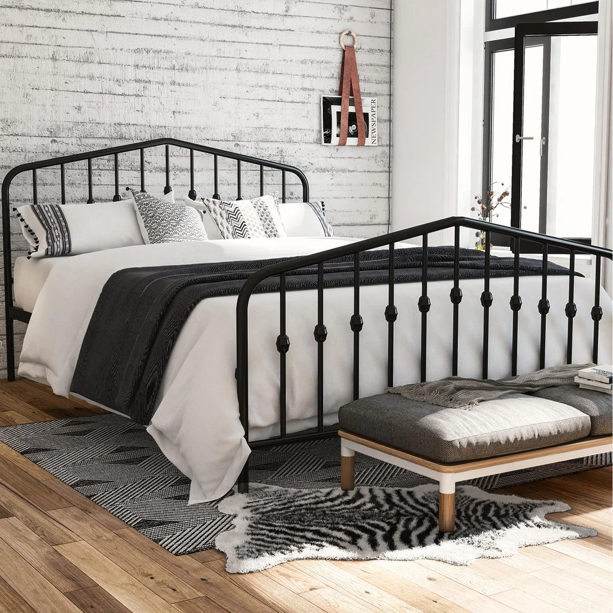 Novogratz Bushwick Metal Bed - Black / Double